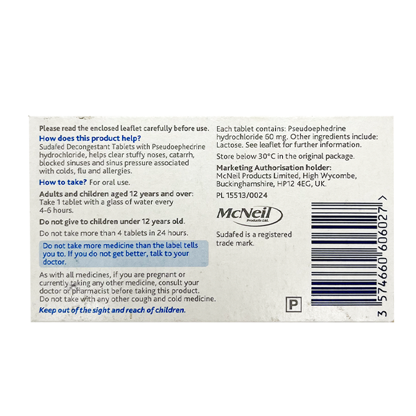 Sudafed Decongestant Tablets